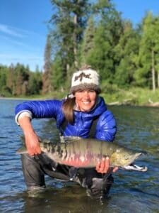 Alaska trophy chum salmon caught on a remote river adventure tip at Wilderness Place Lodge.
