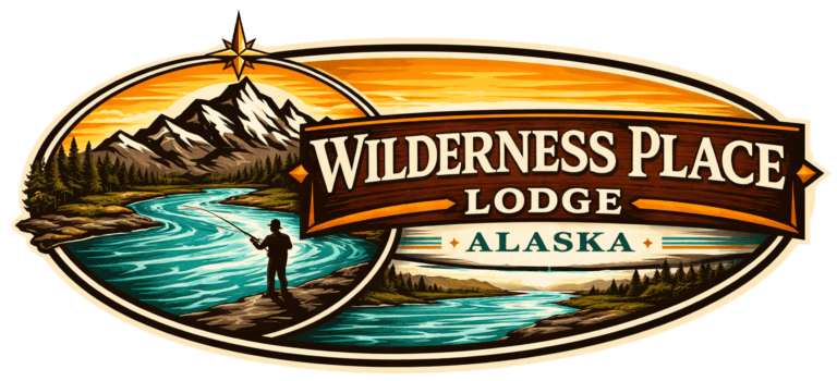 Wilderness Place Lodge logo showcasing Alaska's top fishing lodge and adventures.