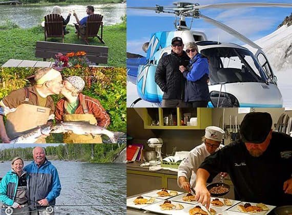 Couples enjoying an epic Alaska Adventure with fishing, lodging, glamping and glacier tour from Anchorage